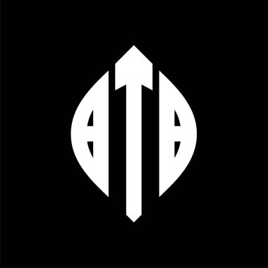 Çember ve elips şekilli BTB daire harf logosu tasarımı. Tipografik biçimli BTB elips harfleri. Üç baş harf daire şeklinde bir logo oluşturuyor. BTB Çember Amblemi Soyut Monogram Harf İşaretleyici Vektörü.