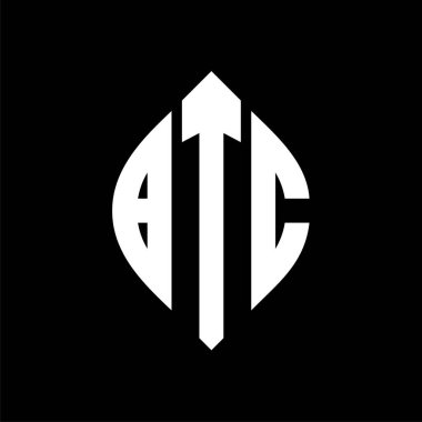 Çember ve elips şekilli BTC daire harf logosu tasarımı. Tipografik biçimli BTC elips harfleri. Üç baş harf daire şeklinde bir logo oluşturuyor. BTC Çember Amblemi Soyut Monogram Harf İşaretleyici Vektörü.
