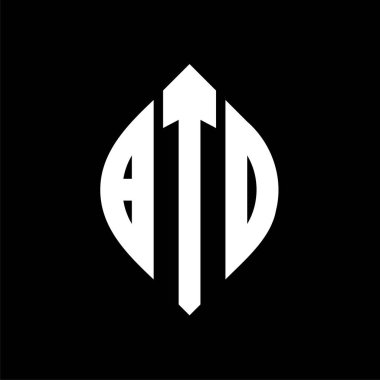 Çember ve elips şekilli BTD daire harf logosu tasarımı. Tipografik biçimli BTD elips harfleri. Üç baş harf daire şeklinde bir logo oluşturuyor. BTD Çember Amblemi Soyut Monogram Harf İşaretleyici Vektörü.