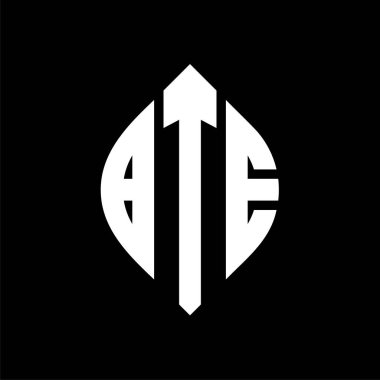 Çember ve elips şekilli BTE daire harf logosu tasarımı. Tipografik biçimli BTE elips harfleri. Üç baş harf daire şeklinde bir logo oluşturuyor. BTE Çemberi Amblemi Soyut Monogram Harf İşaretleyici Vektörü.