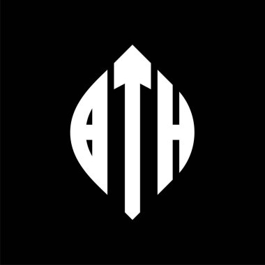 Çember ve elips şekilli BTH daire harf logosu tasarımı. Tipografik biçimli BTH elips harfleri. Üç baş harf daire şeklinde bir logo oluşturuyor. BTH Çemberi Amblemi Soyut Monogram Harf İşaretleme Vektörü.