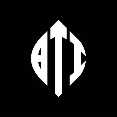 Çember ve elips şekilli BTI daire harf logosu tasarımı. Tipografik şekilli BTI elips harfleri. Üç baş harf daire şeklinde bir logo oluşturuyor. BTI Çember Amblemi Soyut Monogram Harf İşaretleyici Vektörü.