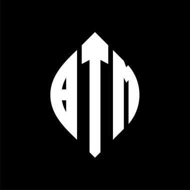 Çember ve elips şekilli BTM daire harf logosu tasarımı. Tipografik biçimli BTM elips harfleri. Üç baş harf daire şeklinde bir logo oluşturuyor. BTM Çember Amblemi Soyut Monogram Harf İşaretleyici Vektörü.