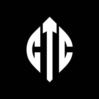 Çember ve elips şekilli CTC daire harf logosu tasarımı. Tipografik şekilli CTC elips harfleri. Üç baş harf daire şeklinde bir logo oluşturuyor. CTC Çember Amblemi Soyut Monogram Harf İşaretleme Vektörü.