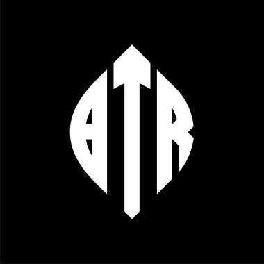 Çember ve elips şekilli BTR daire harf logosu tasarımı. Tipografik biçimli BTR elips harfleri. Üç baş harf daire şeklinde bir logo oluşturuyor. BTR Çember Amblemi Soyut Monogram Harf İşaretleyici Vektörü.