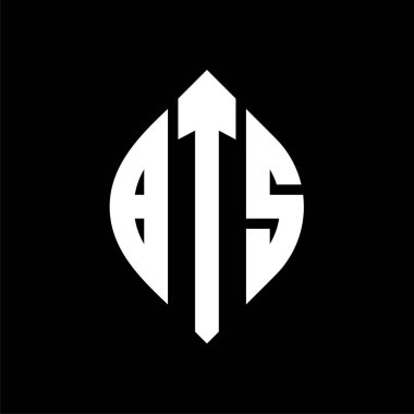 Çember ve elips şekilli BTS daire harf logosu tasarımı. Tipografik biçimli BTS elips harfleri. Üç baş harf daire şeklinde bir logo oluşturuyor. BTS Çemberi Amblemi Soyut Monogram Harf İşaretleyici Vektörü.