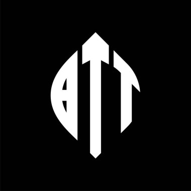 Çember ve elips şekilli BTT daire harf logosu tasarımı. Tipografik biçimli BTT elips harfleri. Üç baş harf daire şeklinde bir logo oluşturuyor. BTT Çember Amblemi Soyut Monogram Harf İşaretleyici Vektörü.