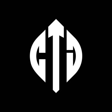 CTJ daire harf logosu dizaynı daire ve elips şeklinde. Tipografik tarzda CTJ elips harfleri. Üç baş harf daire şeklinde bir logo oluşturuyor. CTJ Çember Amblemi Soyut Monogram Harf İşaretleme Vektörü.