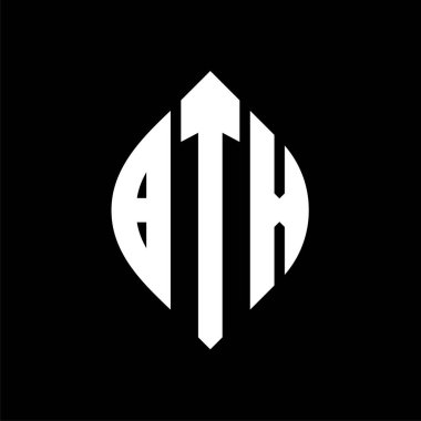 Çember ve elips şekilli BTX daire harf logosu tasarımı. Tipografik biçimli BTX elips harfleri. Üç baş harf daire şeklinde bir logo oluşturuyor. BTX Çember Amblemi Soyut Monogram Harf İşaretleyici Vektörü.