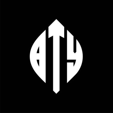 Çember ve elips şekilli BTY daire harf logosu tasarımı. Tipografik şekilli elips harfler. Üç baş harf daire şeklinde bir logo oluşturuyor. BTY Çemberi Amblemi Soyut Monogram Harf İşaretleme Vektörü.