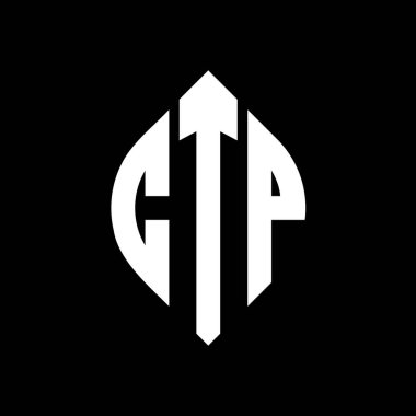 Çember ve elips şekilli CTP daire harf logosu tasarımı. Tipografik tarzda CTP elips harfleri. Üç baş harf daire şeklinde bir logo oluşturuyor. CTP Çember Amblemi Soyut Monogram Harf İşaretleyici Vektörü.
