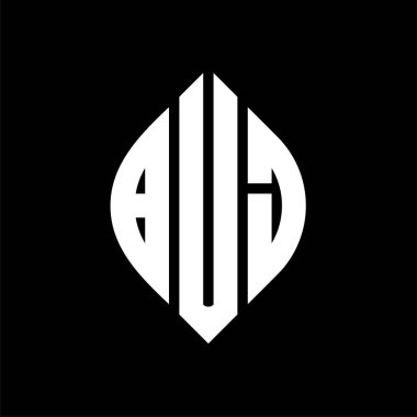 BUJ daire şeklinde ve elips şeklinde harf logosu tasarımı. Tipografik biçimli BUJ elips harfleri. Üç baş harf daire şeklinde bir logo oluşturuyor. BUJ Çember Amblemi Soyut Monogram Harf İşaretleme Vektörü.