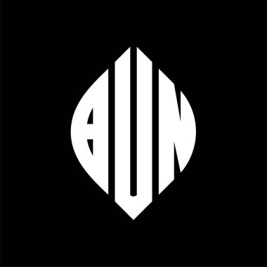 BUN daire şeklinde ve elips şekilli harf logosu tasarımı. Typographic tarzında BUN elips harfleri. Üç baş harf daire şeklinde bir logo oluşturuyor. BUN Çemberi Amblemi Soyut Monogram Harf İşaretleme Vektörü.