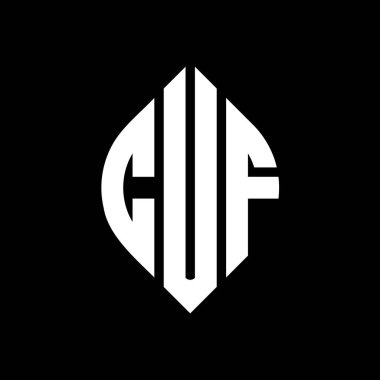 Çember ve elips şekilli CUF daire harf logosu tasarımı. Typographic tarzında CUF elips harfleri. Üç baş harf daire şeklinde bir logo oluşturuyor. CUF Çemberi Amblemi Soyut Monogram Harf İşaretleyici Vektörü.
