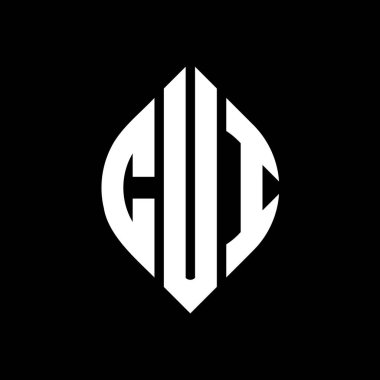 Çember ve elips şekilli CUI daire harf logosu tasarımı. Typographic tarzında elips harfler. Üç baş harf daire şeklinde bir logo oluşturuyor. CUI Çember Amblemi Soyut Monogram Harf İşaretleyici Vektörü.