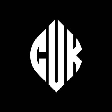 Çember ve elips şekilli CUK daire harf logosu tasarımı. Tipografik şekilli CUK elips harfleri. Üç baş harf daire şeklinde bir logo oluşturuyor. CUK Çember Amblemi Soyut Monogram Harf İşaretleyici Vektörü.