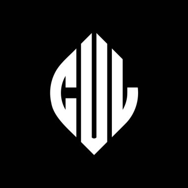 Çember ve elips şekilli CUL daire harf logosu tasarımı. Tipografik biçimli CUL elips harfleri. Üç baş harf daire şeklinde bir logo oluşturuyor. CUL Çember Amblemi Soyut Monogram Harf İşaretleyici Vektörü.