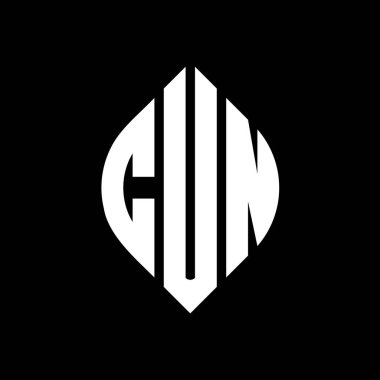Çember şeklinde ve elips şeklinde CUN daire şeklinde harf logosu tasarımı. Tipografik şekilli CUN elips harfleri. Üç baş harf daire şeklinde bir logo oluşturuyor. CUN Çemberi Amblemi Soyut Monogram Harf İşaretleyici Vektörü.