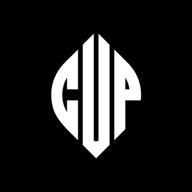Çember ve elips şekilli CUP daire harf logosu tasarımı. Tipografik biçimli CUP elips harfleri. Üç baş harf daire şeklinde bir logo oluşturuyor. CUP Çemberi Amblemi Soyut Monogram Harf İşaretleme Vektörü.