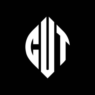 Çember ve elips şekilli CUT daire harf logosu tasarımı. Tipografik biçimli elips harfler. Üç baş harf daire şeklinde bir logo oluşturuyor. CUT Çemberi Amblemi Soyut Monogram Harf İşaretleyici Vektörü.