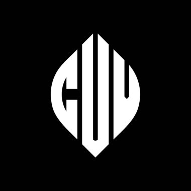 Çember ve elips şekilli CUV daire harf logosu tasarımı. Tipografik tarzda CUV elips harfleri. Üç baş harf daire şeklinde bir logo oluşturuyor. CUV Çember Amblemi Soyut Monogram Harf İşaretleyici Vektörü.