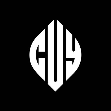 Çember ve elips şekilli CUY daire harf logosu tasarımı. Tipografik biçimli CUY elips harfleri. Üç baş harf daire şeklinde bir logo oluşturuyor. CUY Çember Amblemi Soyut Monogram Harf İşaretleyici Vektörü.