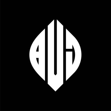 Çember ve elips şekilli BVJ daire harf logosu tasarımı. Tipografik tarzda BVJ elips harfleri. Üç baş harf daire şeklinde bir logo oluşturuyor. BVJ Çember Amblemi Soyut Monogram Harf İşaretleyici Vektörü.