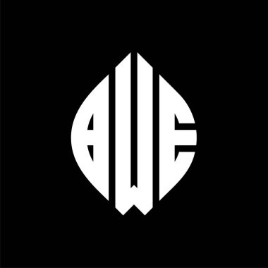 Çember ve elips şekilli BWE daire harf logosu tasarımı. Tipografik tarzda BWE elips harfleri. Üç baş harf daire şeklinde bir logo oluşturuyor. BWE Çember Amblemi Soyut Monogram Harf İşaretleme Vektörü.