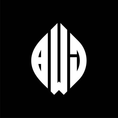 Çember ve elips şekilli BWJ daire harf logosu tasarımı. Tipografik tarzda BWJ elips harfleri. Üç baş harf daire şeklinde bir logo oluşturuyor. BWJ Çember Amblemi Soyut Monogram Harf İşaretleyici Vektörü.