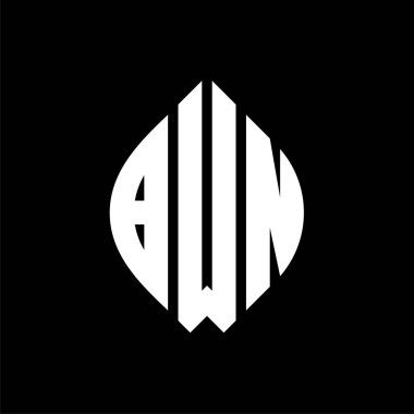 Çember ve elips şekilli BWN daire harf logosu tasarımı. Tipografik tarzda BWN elips harfleri. Üç baş harf daire şeklinde bir logo oluşturuyor. BWN Çemberi Amblemi Soyut Monogram Harf İşaretleme Vektörü.