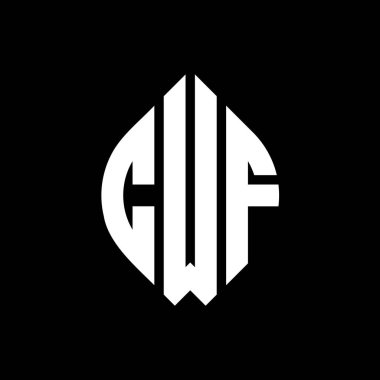 Çember ve elips şekilli CWF daire harf logosu tasarımı. Tipografik şekilli CWF elips harfleri. Üç baş harf daire şeklinde bir logo oluşturuyor. CWF Çemberi Amblemi Soyut Monogram Harf İşaretleyici Vektörü.