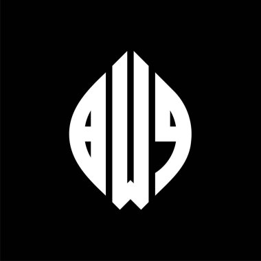 Daire ve elips şekilli BWQ daire harf logosu tasarımı. Tipografik tarzda BWQ elips harfleri. Üç baş harf daire şeklinde bir logo oluşturuyor. BWQ Çemberi Amblemi Soyut Monogram Harf İşaretleyici Vektörü.