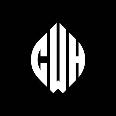 Çember ve elips şekilli CWH daire harf logosu tasarımı. Tipografik biçimli CWH elips harfleri. Üç baş harf daire şeklinde bir logo oluşturuyor. CWH Çemberi Amblemi Soyut Monogram Harf İşaretleyici Vektörü.