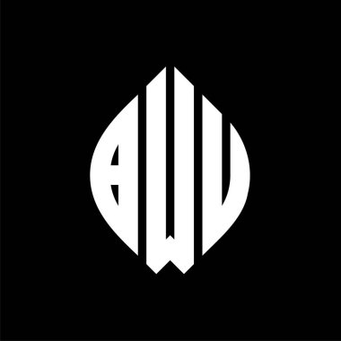 Çember ve elips şekilli BWU daire harf logosu tasarımı. Tipografik biçimli BWU elips harfleri. Üç baş harf daire şeklinde bir logo oluşturuyor. BWU Çember Amblemi Soyut Monogram Harf İşaretleyici Vektörü.