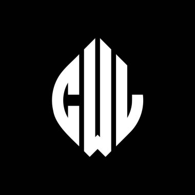 Çember ve elips şekilli CWL daire harf logosu tasarımı. Tipografik biçimli CWL elips harfleri. Üç baş harf daire şeklinde bir logo oluşturuyor. CWL Çemberi Amblemi Soyut Monogram Harf İşaretleyici Vektörü.