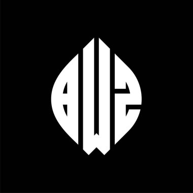 Çember ve elips şekilli BWZ daire harf logosu tasarımı. Tipografik biçimli BWZ elips harfleri. Üç baş harf daire şeklinde bir logo oluşturuyor. BWZ Çember Amblemi Soyut Monogram Harf İşaretleyici Vektörü.