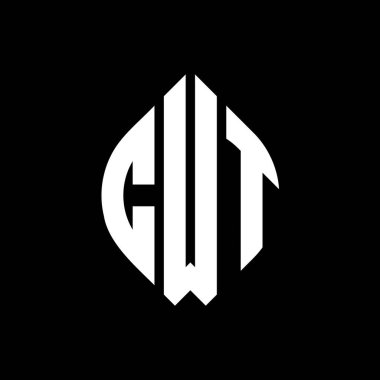 Çember ve elips şekilli CWT daire harf logosu tasarımı. Tipografik biçimli CWT elips harfleri. Üç baş harf daire şeklinde bir logo oluşturuyor. CWT Çemberi Amblemi Soyut Monogram Harf İşaretleyici Vektörü.