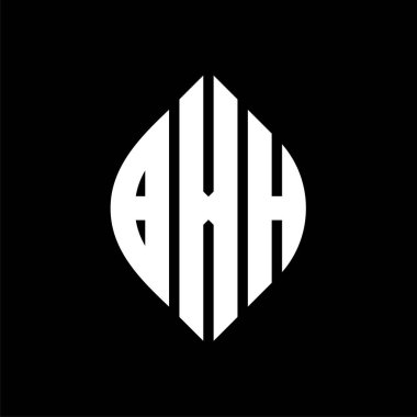 Çember ve elips şekilli BXH daire harf logosu tasarımı. Tipografik biçimli BXH elips harfleri. Üç baş harf daire şeklinde bir logo oluşturuyor. BXH Çember Amblemi Soyut Monogram Harf İşaretleyici Vektörü.
