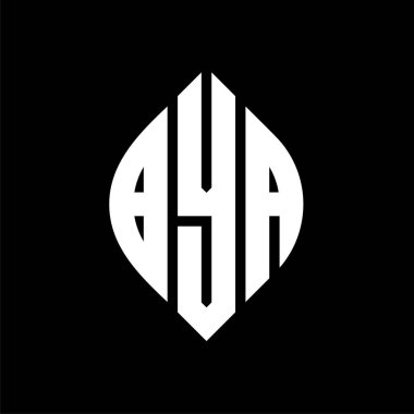 Çember ve elips şekilli BYA daire harf logosu tasarımı. Tipografik tarzda BYA elips harfleri. Üç baş harf daire şeklinde bir logo oluşturuyor. BYA Çember Amblemi Soyut Monogram Harf İşaretleyici Vektörü.