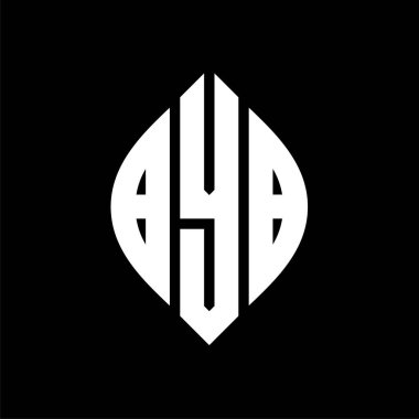Çember ve elips şekilli BYB daire harf logosu tasarımı. Tipografik tarzda BYB elips harfleri. Üç baş harf daire şeklinde bir logo oluşturuyor. BYB Çember Amblemi Soyut Monogram Harf İşaretleyici Vektörü.