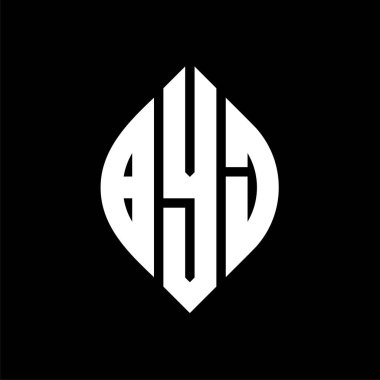 Çember ve elips şekilli BYJ daire harf logosu tasarımı. Tipografik tarzda BYJ elips harfleri. Üç baş harf daire şeklinde bir logo oluşturuyor. BYJ Çember Amblemi Soyut Monogram Harf İşaretleyici Vektörü.