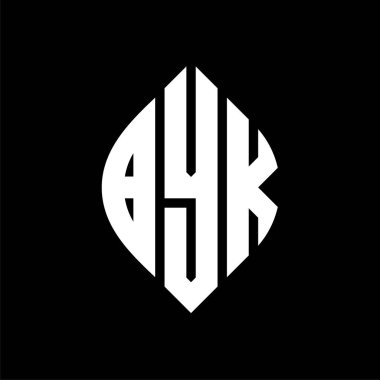 Çember ve elips şekilli BYK daire harf logosu tasarımı. Tipografik biçimli BYK elips harfleri. Üç baş harf daire şeklinde bir logo oluşturuyor. BYK Çember Amblemi Soyut Monogram Harf İşaretleyici Vektörü.