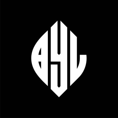Çember ve elips şekilli BYL daire harf logosu tasarımı. Tipografik biçimli BYL elips harfleri. Üç baş harf daire şeklinde bir logo oluşturuyor. BYL Çember Amblemi Soyut Monogram Harf İşaretleyici Vektörü.