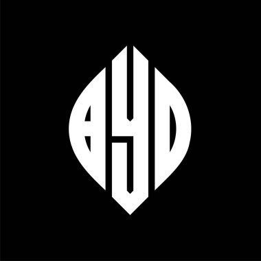 Çember ve elips şekilli BYO daire harf logosu tasarımı. Tipografik tarzda BYO elips harfleri. Üç baş harf daire şeklinde bir logo oluşturuyor. BYO Çember Amblemi Soyut Monogram Harf İşaretleyici Vektörü.