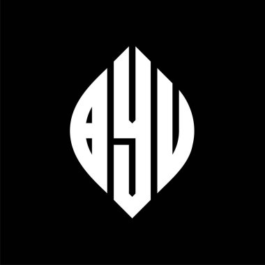 Çember ve elips şekilli Byu daire harf logosu tasarımı. Tipografik biçimli Byu elips harfleri. Üç baş harf daire şeklinde bir logo oluşturuyor. BYU Çember Amblemi Soyut Monogram Harf İşaretleyici Vektörü.