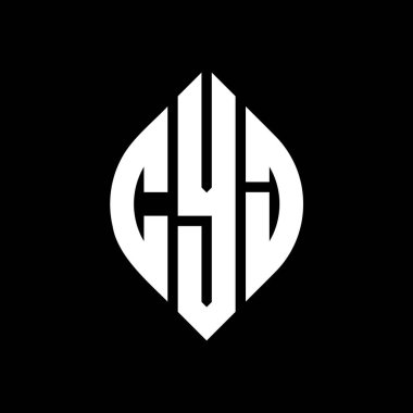 CYJ daire şeklinde ve elips şekilli harf logosu tasarımı. CYJ elips harfleri tipografik tarzda. Üç baş harf daire şeklinde bir logo oluşturuyor. CYJ Çember Amblemi Soyut Monogram Harf İşaretleyici Vektörü.