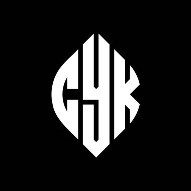 Çember ve elips şekilli CYK daire harf logosu tasarımı. Typographic tarzında CYK elips harfleri. Üç baş harf daire şeklinde bir logo oluşturuyor. CYK Çember Amblemi Soyut Monogram Harf İşaretleyici Vektörü.