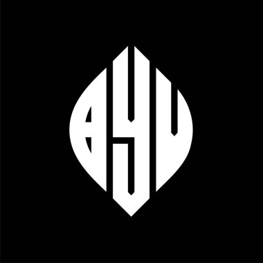 Daire ve elips şekilli BYV daire harf logosu tasarımı. Tipografik biçimli BYV elips harfleri. Üç baş harf daire şeklinde bir logo oluşturuyor. BYV Çember Amblemi Soyut Monogram Harf İşaretleyici Vektörü.