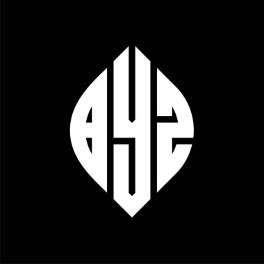 Çember ve elips şekilli BYZ daire harf logosu tasarımı. Tipografik biçimli BYZ elips harfleri. Üç baş harf daire şeklinde bir logo oluşturuyor. BYZ Çember Amblemi Soyut Monogram Harf İşaretleyici Vektörü.