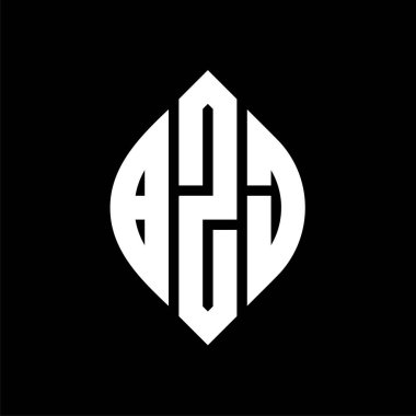 Çember ve elips şekilli BZJ daire harf logosu tasarımı. Tipografik tarzda BZJ elips harfleri. Üç baş harf daire şeklinde bir logo oluşturuyor. BZJ Çember Amblemi Soyut Monogram Harf İşaretleyici Vektörü.